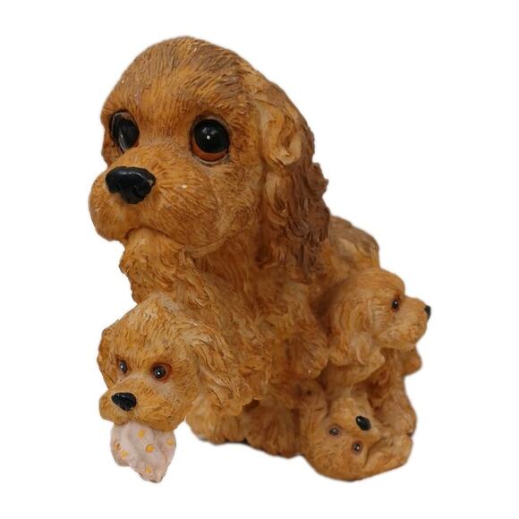 Cocker Spaniel Music Box Mother Dog Puppies Puppy Love Realistic Figurine Works - Picture 4 of 16